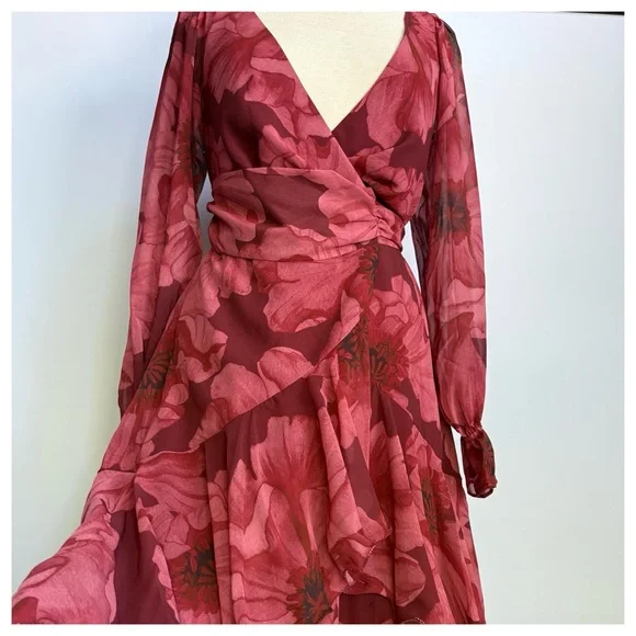 NWT Anthropologie Hutch Kya Long-Sleeve V-Neck Printed Tiered Wrap Maxi Dress XS - Picture 11 of 17